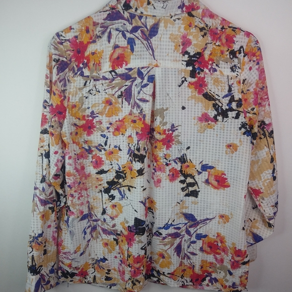Kim Rogers LP Spring Floral Purple Red Gold Top L Petite - Picture 5 of 9
